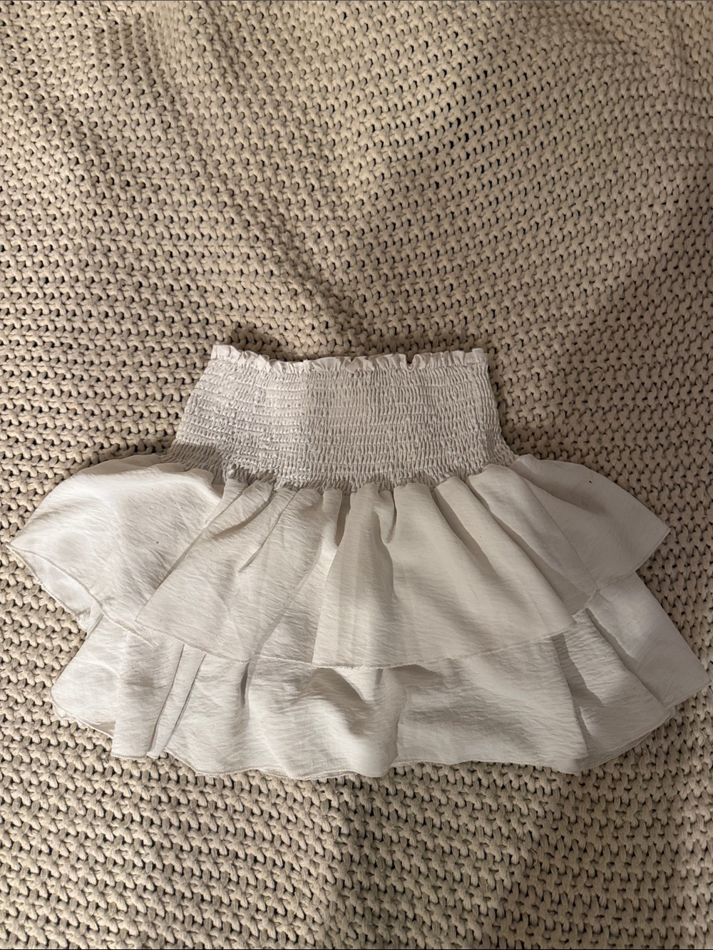 White Tiered Ruffle Smocked Waist Skirt